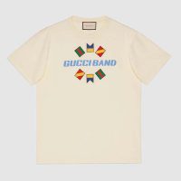 Gucci Men Gucci Band Oversize Print T-Shirt in White Cotton Jersey