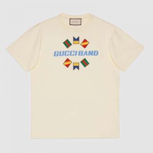 Gucci Men Gucci Band Oversize Print T-Shirt in White Cotton Jersey