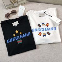 Gucci Men Gucci Band Oversize Print T-Shirt in White Cotton Jersey (1)