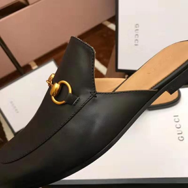 Gucci Men Leather Horsebit Slipper 1.3 cm Heel-Black (9)