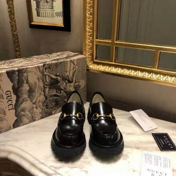 Gucci Men Leather Lug Sole Horsebit Loafer in Black Leather 4.6 cm Heel (9)