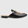 Gucci Men Princetown Embroidered Leather Slipper with Tiger Appliqué 1.27cm Heel-Black