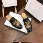 Gucci Men Princetown Embroidered Leather Slipper with Tiger Appliqué 1.27cm Heel-Black - Image 2