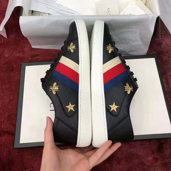 Gucci Men’s Ace Embroidered Sneaker in Black Leather with Bees and Stars (6)