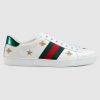 Gucci Men's Ace Embroidered Sneaker in White Leather with Bees and Stars