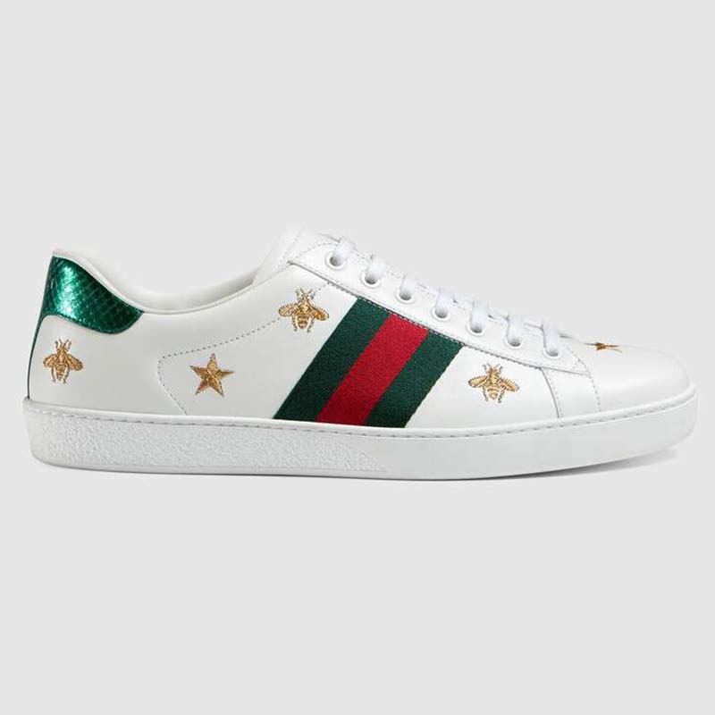 Gucci Men's Ace Embroidered Sneaker in White Leather with Bees and ...