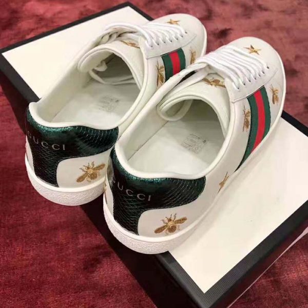 Gucci Men’s Ace Embroidered Sneaker in White Leather with Bees and Stars (10)