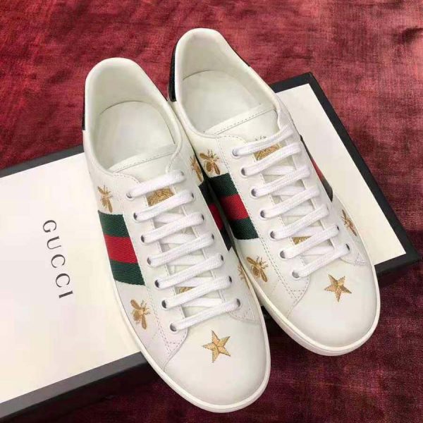 Gucci Men's Ace Embroidered Sneaker in White Leather with Bees and ...