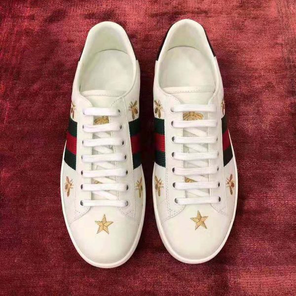 Gucci Men’s Ace Embroidered Sneaker in White Leather with Bees and Stars (4)