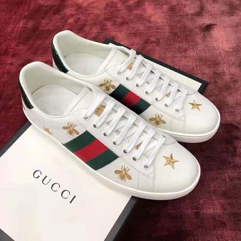 Gucci Men's Ace Embroidered Sneaker in White Leather with Bees and ...