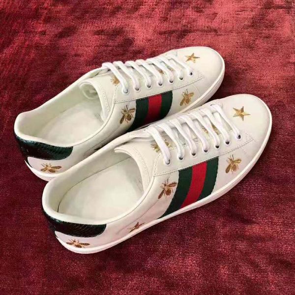 Gucci Men’s Ace Embroidered Sneaker in White Leather with Bees and Stars (8)