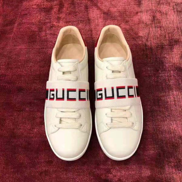 Gucci Unisex Ace Sneaker with Gucci Stripe in White Leather Rubber Sole (10)