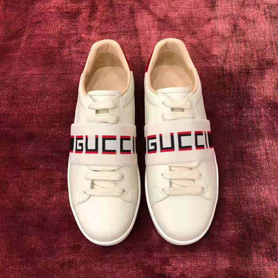 Gucci Unisex Ace Sneaker with Gucci Stripe in White Leather Rubber Sole ...