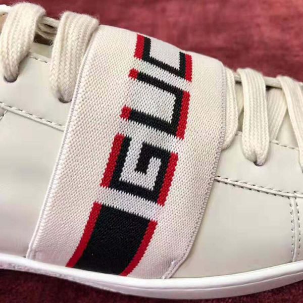 Gucci Unisex Ace Sneaker with Gucci Stripe in White Leather Rubber Sole (5)