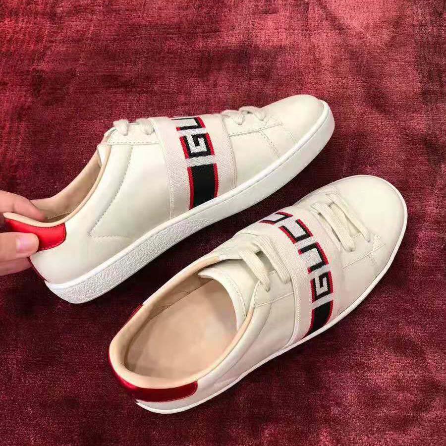 Gucci Unisex Ace Sneaker with Gucci Stripe in White Leather Rubber Sole ...