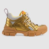 Gucci Unisex Flashtrek Sneaker in Gold Metallic Leather 5.6 cm Heel (1)