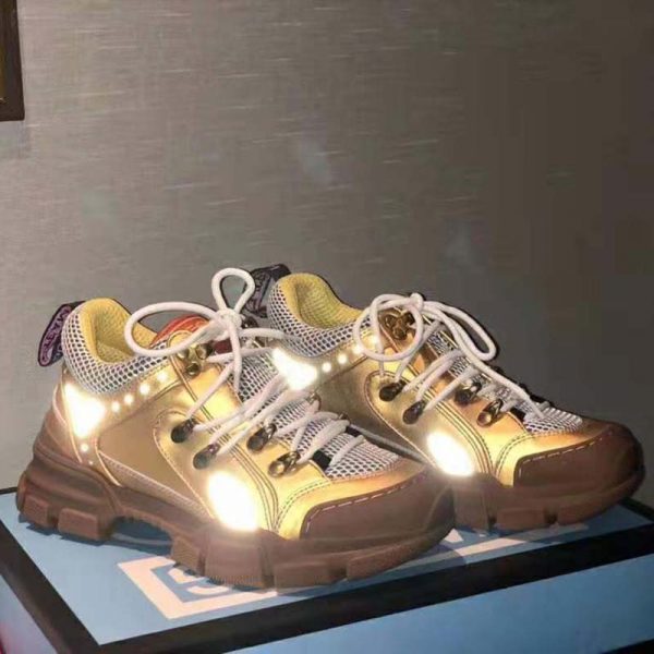 Gucci Unisex Flashtrek Sneaker in Gold Metallic Leather 5.6 cm Heel (10)