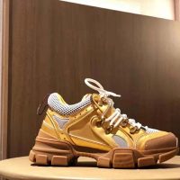 Gucci Unisex Flashtrek Sneaker in Gold Metallic Leather 5.6 cm Heel (1)