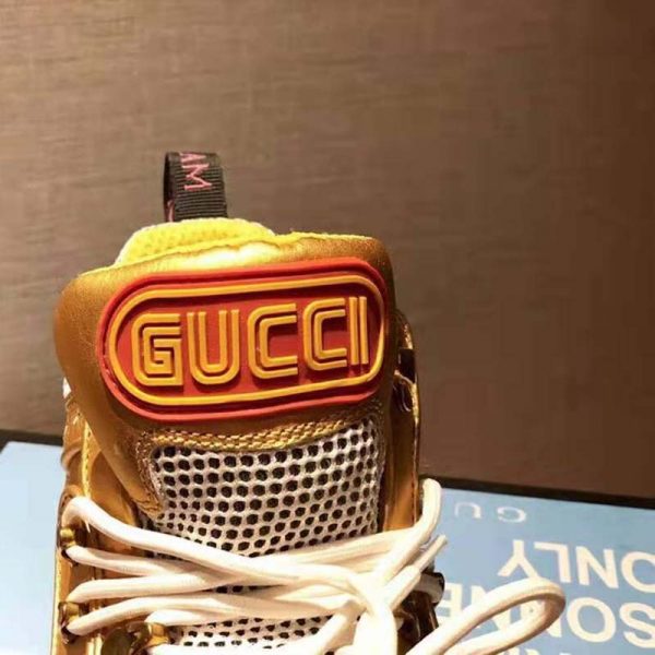 Gucci Unisex Flashtrek Sneaker in Gold Metallic Leather 5.6 cm Heel (5)