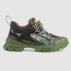 Gucci Unisex Flashtrek Sneaker in Green and Black Leather 5.6 cm Heel