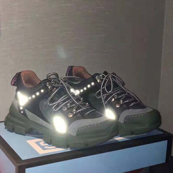 Gucci Unisex Flashtrek Sneaker in Green and Black Leather 5.6 cm Heel (10)