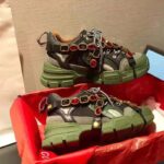 Gucci Unisex Flashtrek Sneaker in Green and Black Leather 5.6 cm Heel - Image 3