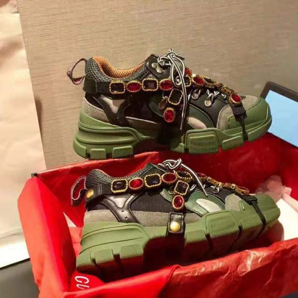 Gucci Unisex Flashtrek Sneaker in Green and Black Leather 5.6 cm Heel (2)