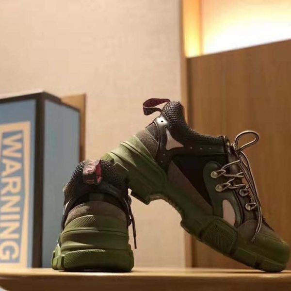 Gucci Unisex Flashtrek Sneaker in Green and Black Leather 5.6 cm Heel (3)