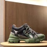 Gucci Unisex Flashtrek Sneaker in Green and Black Leather 5.6 cm Heel - Image 2