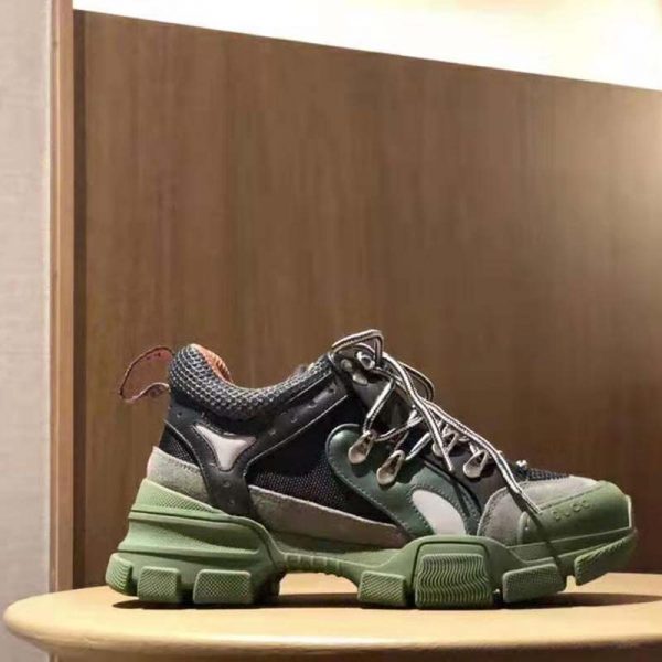 Gucci Unisex Flashtrek Sneaker in Green and Black Leather 5.6 cm Heel (4)