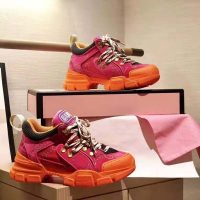 Gucci Unisex Flashtrek Sneaker with Crystals in GG Velvet with Leather 5.6 cm Heel-Pink (1)