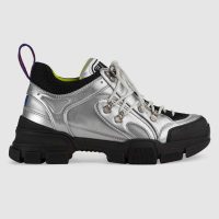 Gucci Unisex Flashtrek Sneaker with Crystals in Silver Metallic Leather 5.6 cm Heel (1)