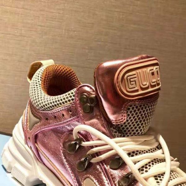 Gucci Unisex Flashtrek Sneaker with Removable Crystals in Pink Metallic Leather 5.6 cm Heel (5)