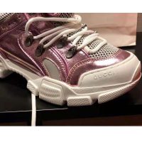 Gucci Unisex Flashtrek Sneaker with Removable Crystals in Pink Metallic Leather 5.6 cm Heel (1)