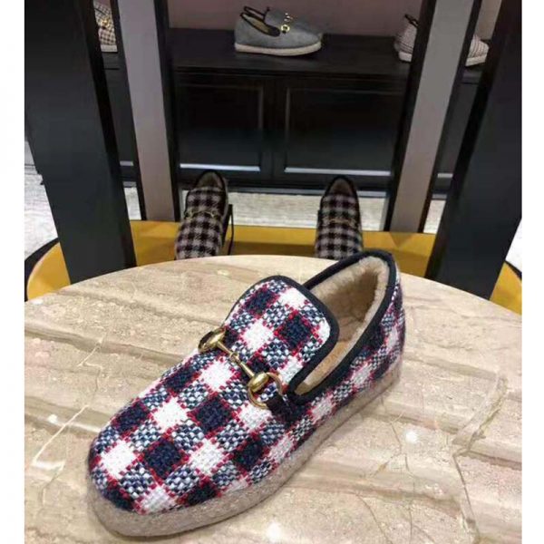 Gucci Unisex GG Check Tweed Loafer in Blue White and Red Check Tweed (12)
