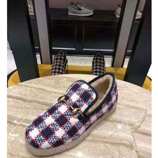 gucci blue tweed loafers