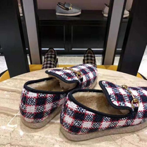 Gucci Unisex GG Check Tweed Loafer in Blue White and Red Check Tweed (14)