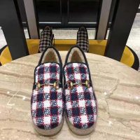 Gucci Unisex GG Check Tweed Loafer in Blue White and Red Check Tweed (1)