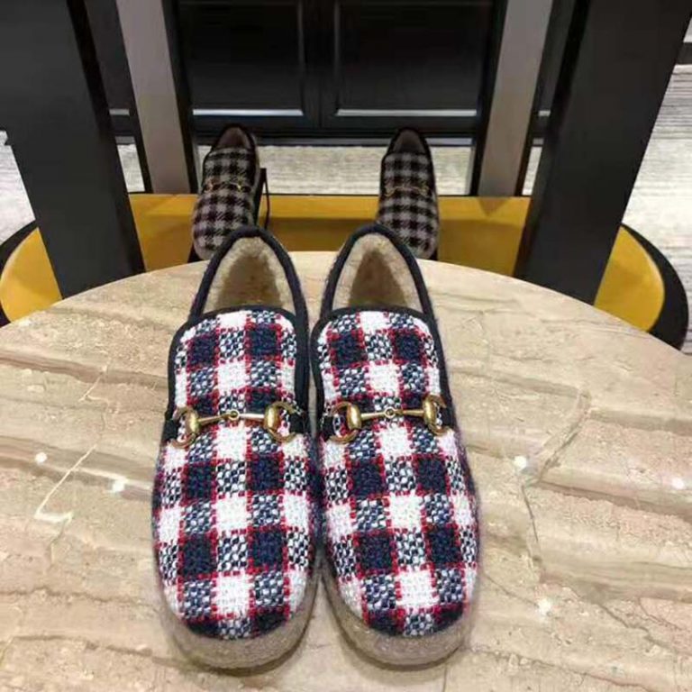 Gucci Unisex GG Check Tweed Loafer in Blue White and Red Check Tweed ...