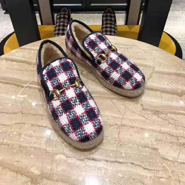 gucci blue tweed loafers