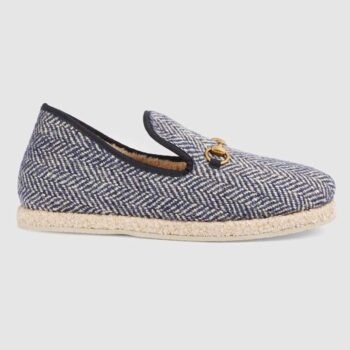 Gucci Unisex GG Herringbone Loafer in Blue and White Herringbone