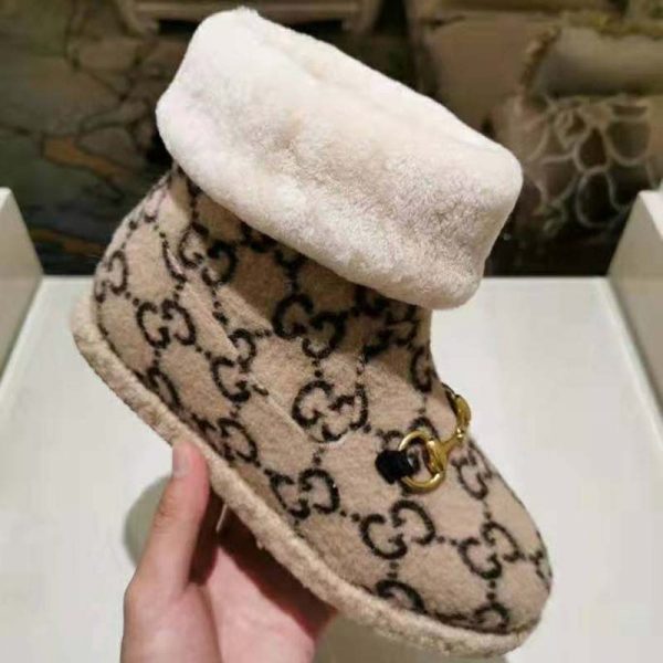 Gucci Unisex GG Wool Ankle Boot in Textured Fabrics-Beige (5)