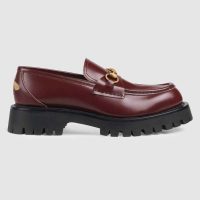 Gucci Unisex Leather Lug Sole Horsebit Loafer in Bordeaux Leather 4.6 cm Heel (1)