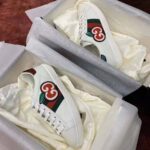 Gucci Unisex Ace Sneaker with GG Apple in White Leather 2 cm Heel – Image 9