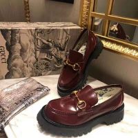 Gucci Unisex Leather Lug Sole Horsebit Loafer in Bordeaux Leather 4.6 cm Heel (1)