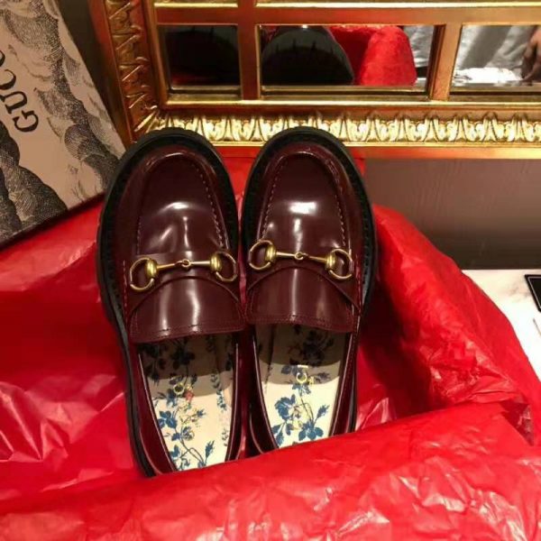 Gucci Unisex Leather Lug Sole Horsebit Loafer in Bordeaux Leather 4.6 cm Heel (6)