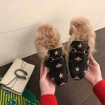 Gucci Unisex Princetown Embroidered Leather Slipper with Bees and Stars in Lamb Wool-Black - Imagen 9