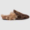 Gucci Unisex Princetown GG Velvet Slipper in Lamb Wool-Brown