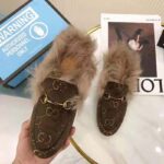 Gucci Unisex Princetown GG Velvet Slipper in Lamb Wool-Brown - immagine 6