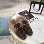 Gucci Unisex Princetown GG Velvet Slipper in Lamb Wool-Brown - immagine 3